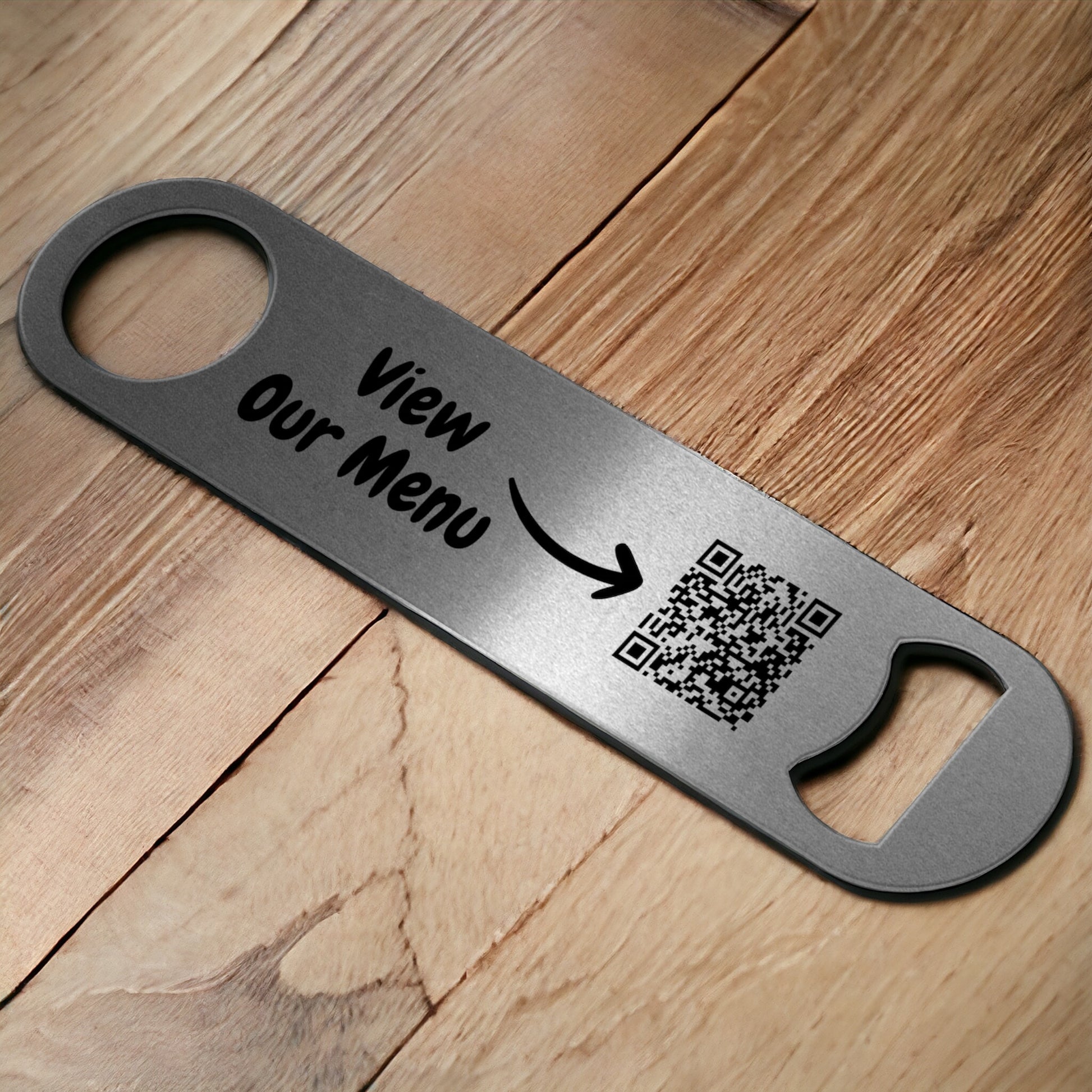 View Our Menu - Custom QR Code Stainless Steel Bottle Opener - Bar Key for Restaurants, Bistros, Bars and Clubs