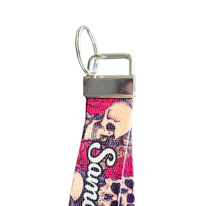 Vintage Skulls and Roses Design Custom Nylon Wristlet Key Fob – Personalized Floral Wristlet for Keys and Essentials