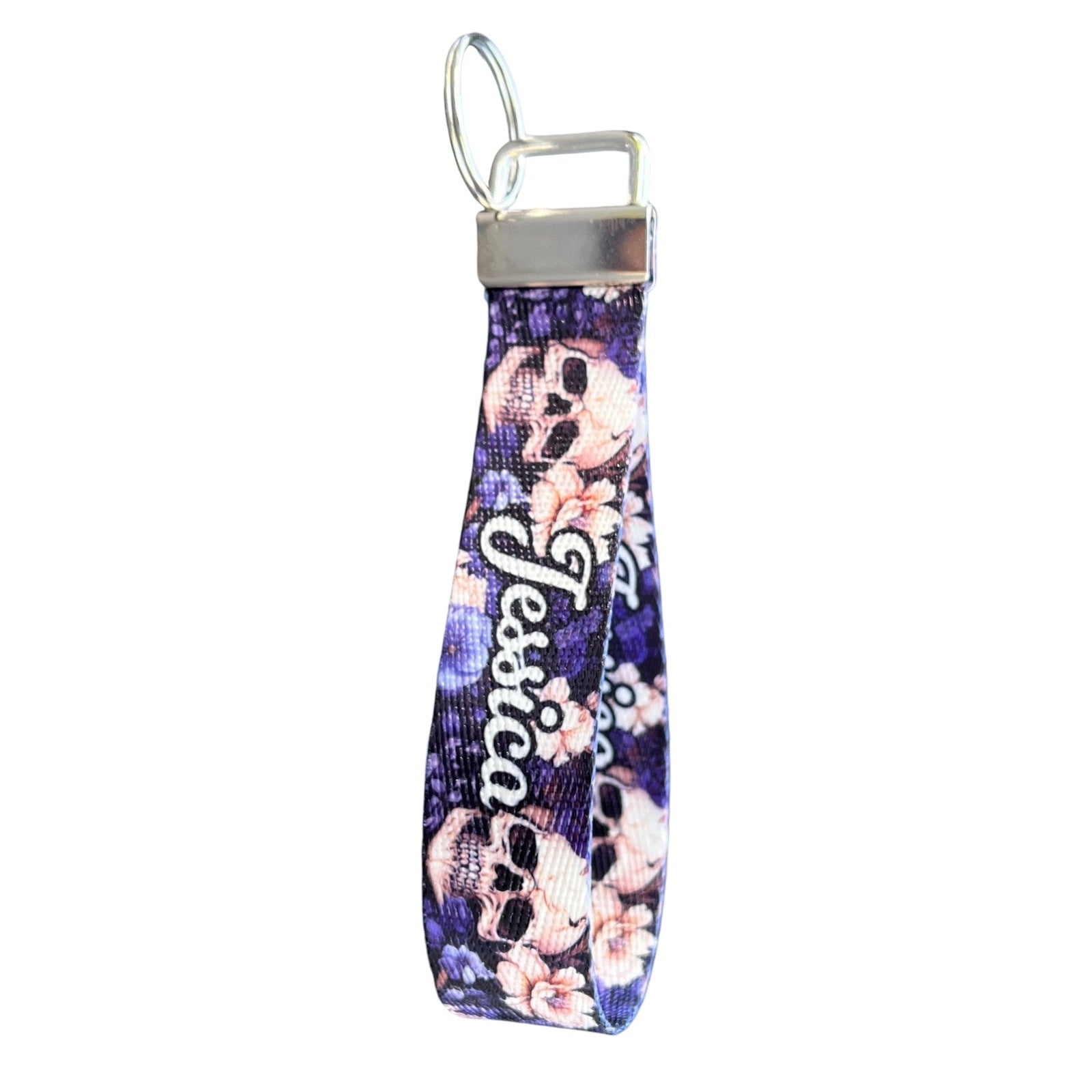 Vintage Skulls and Roses Design Custom Nylon Wristlet Key Fob – Personalized Floral Wristlet for Keys and Essentials