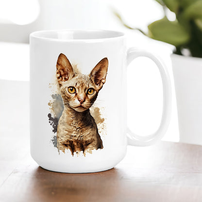 Watercolor Cat Breed Portrait - 15oz Ceramic Coffee Mug