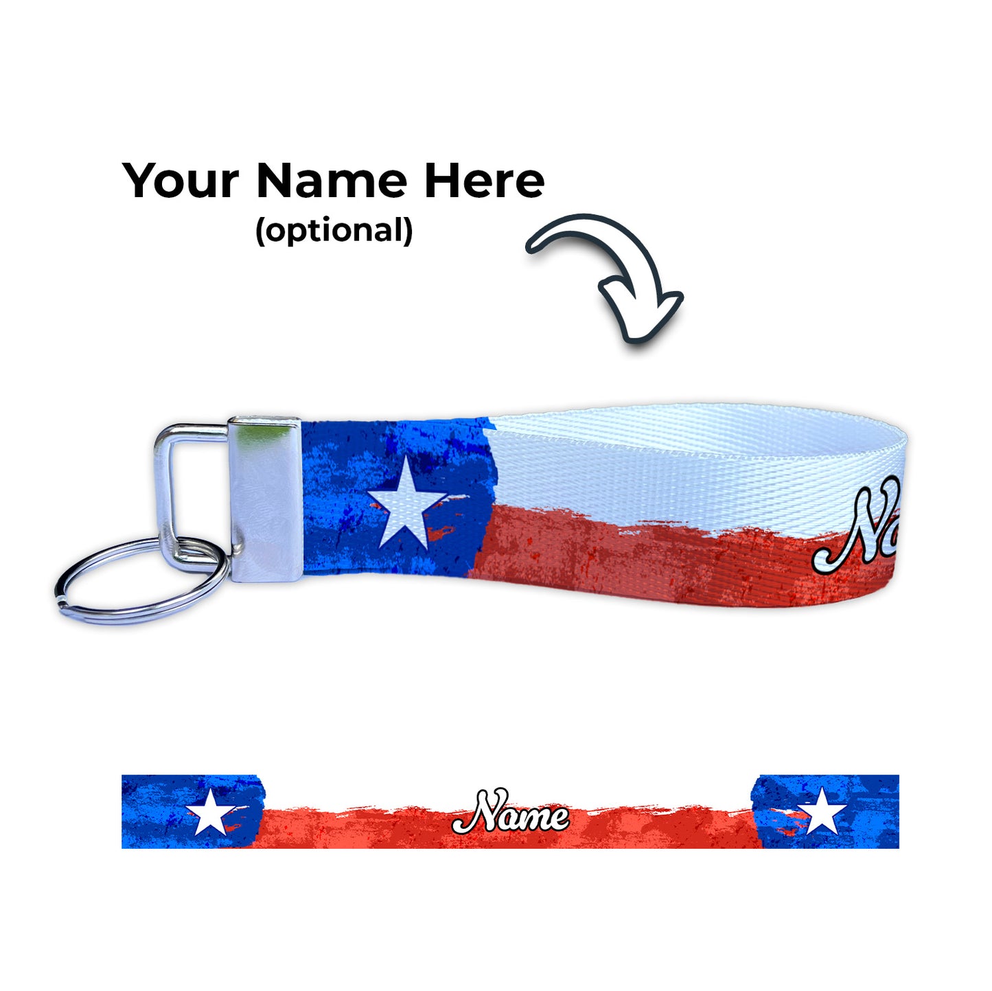 Artistic Texas Flag Ryan's Version Personalized Name Nylon Key Fob - Custom Wristlet Keychain