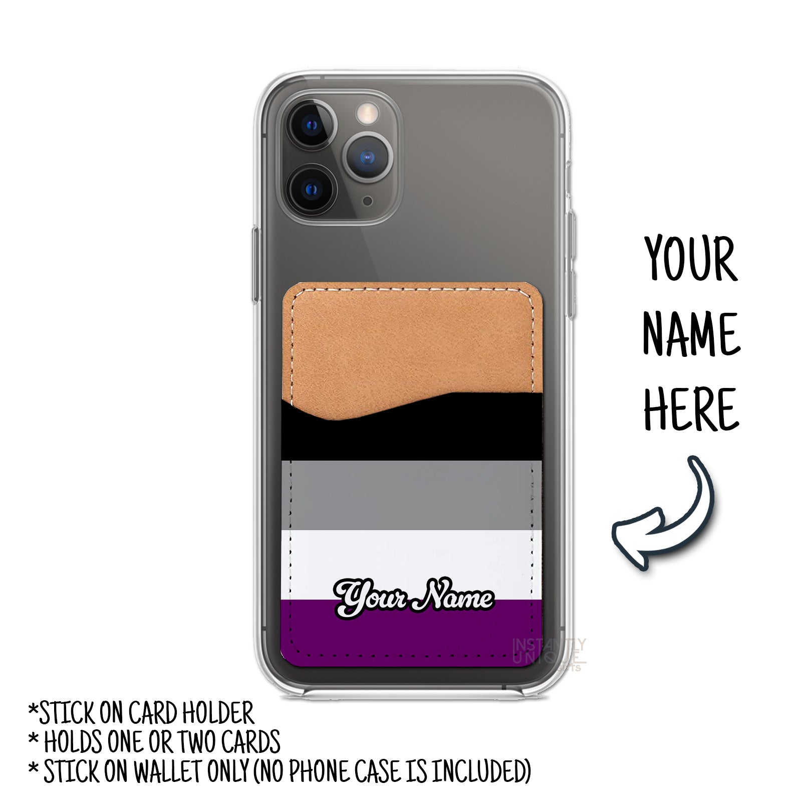 Asexual Flag Personalized Name Stick On Card Holder - Custom Phone Wallet