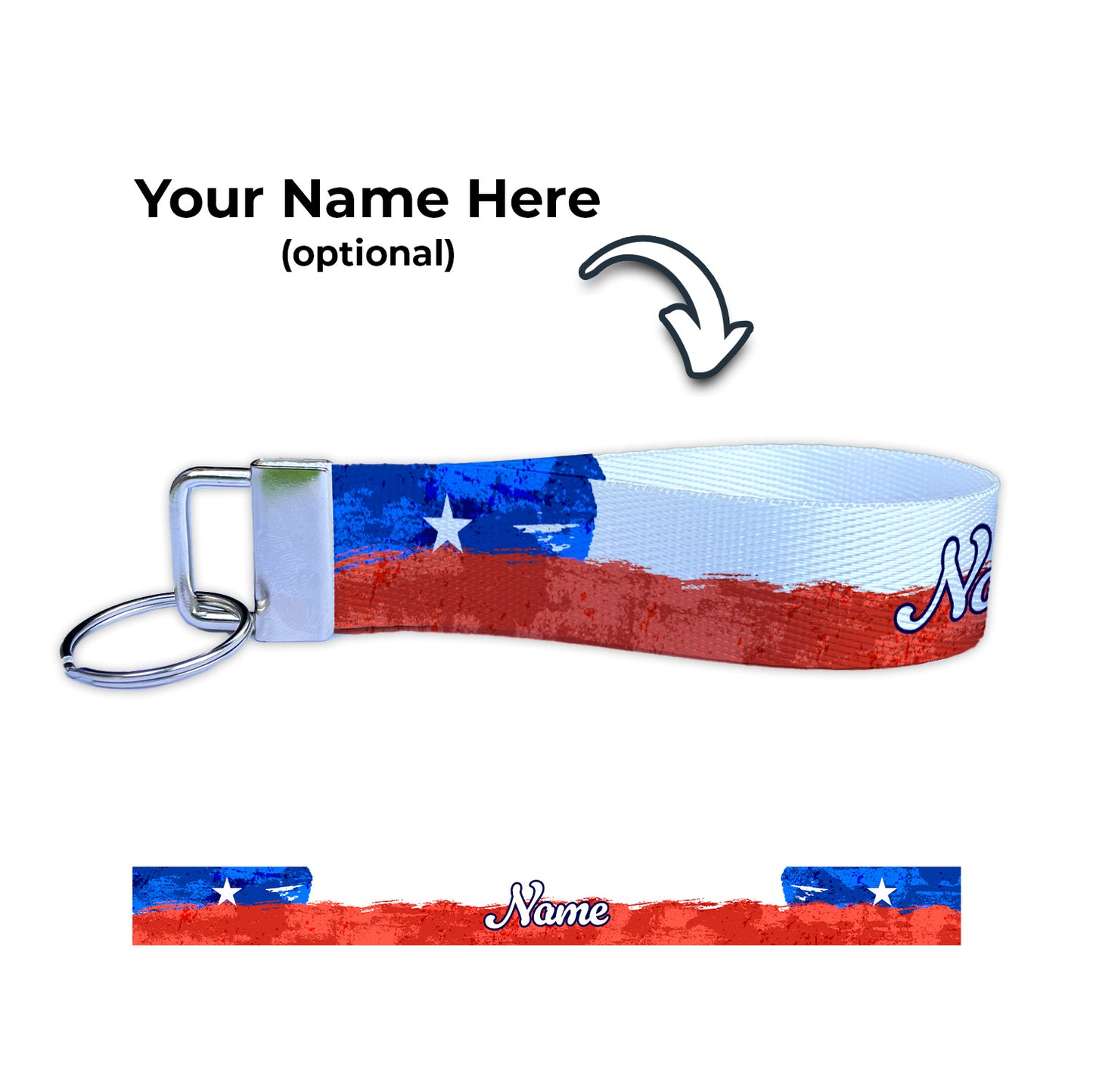 Artistic Chile Mexican Flag Ryan's Version Personalized Name Nylon Key Fob - Custom Wristlet Keychain