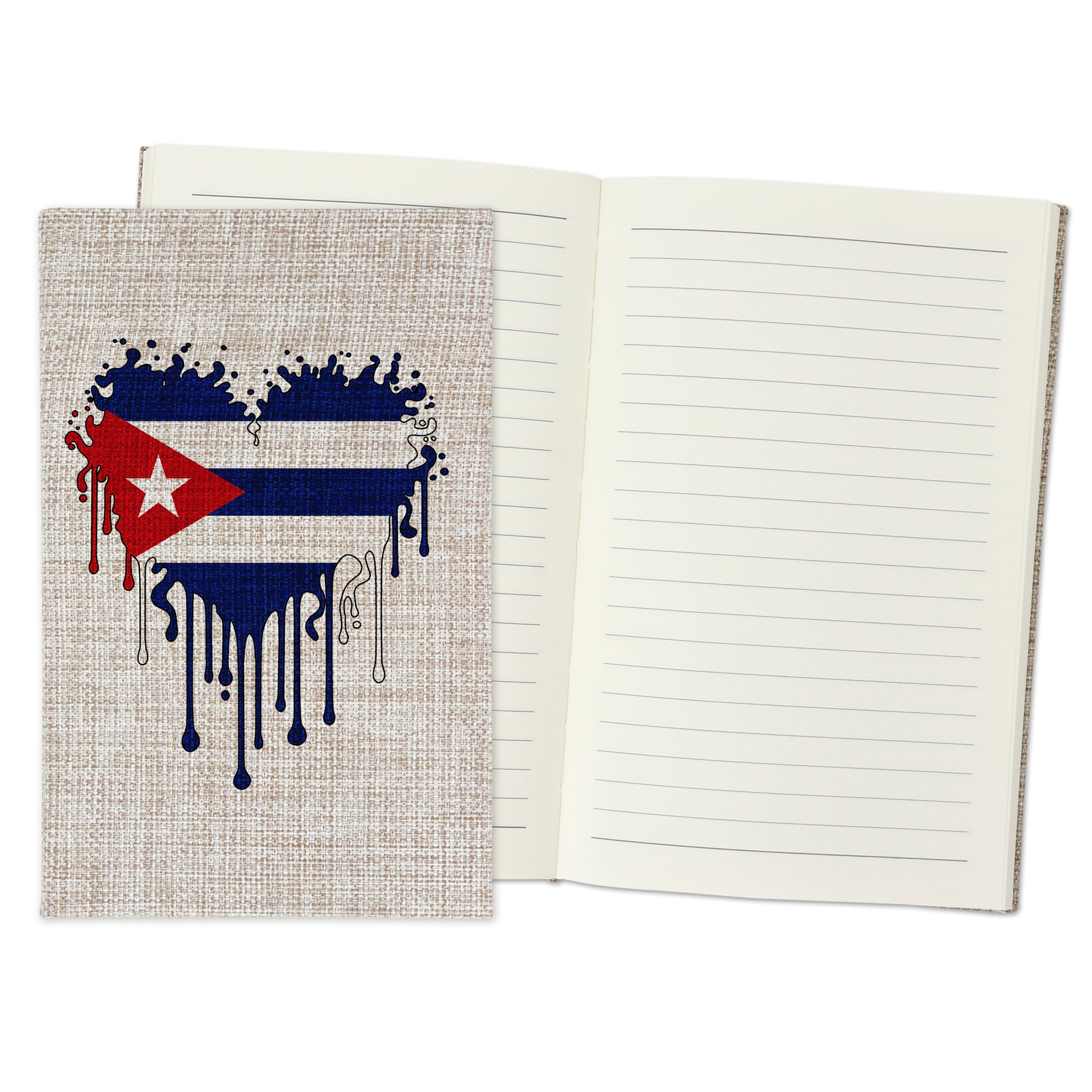 Cuba Dripping Heart Design Burlap Notebook Journal with Lined Pages