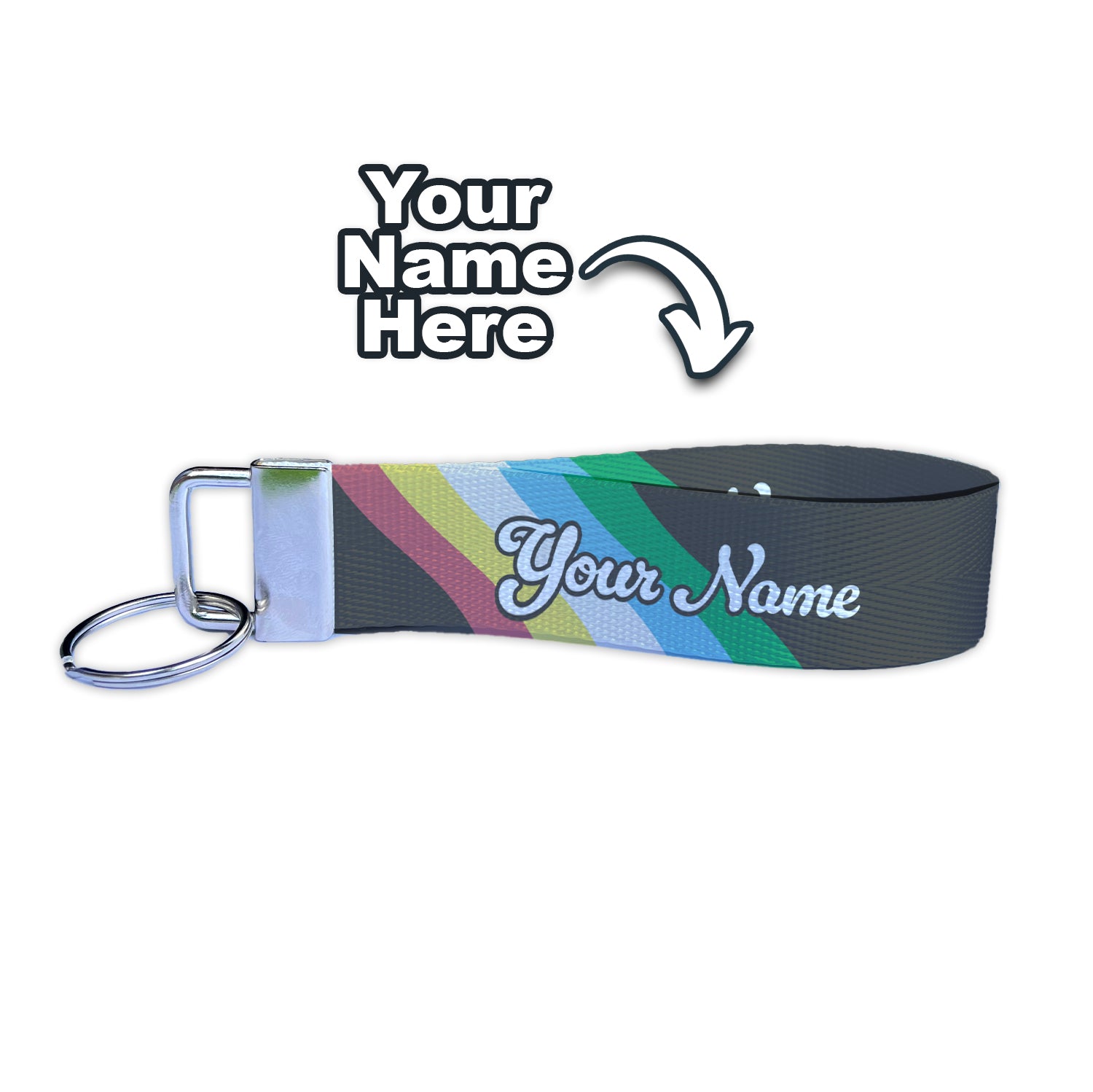 Disability Pride Flag Personalized Name Nylon Key Fob - Custom Wristlet Keychain
