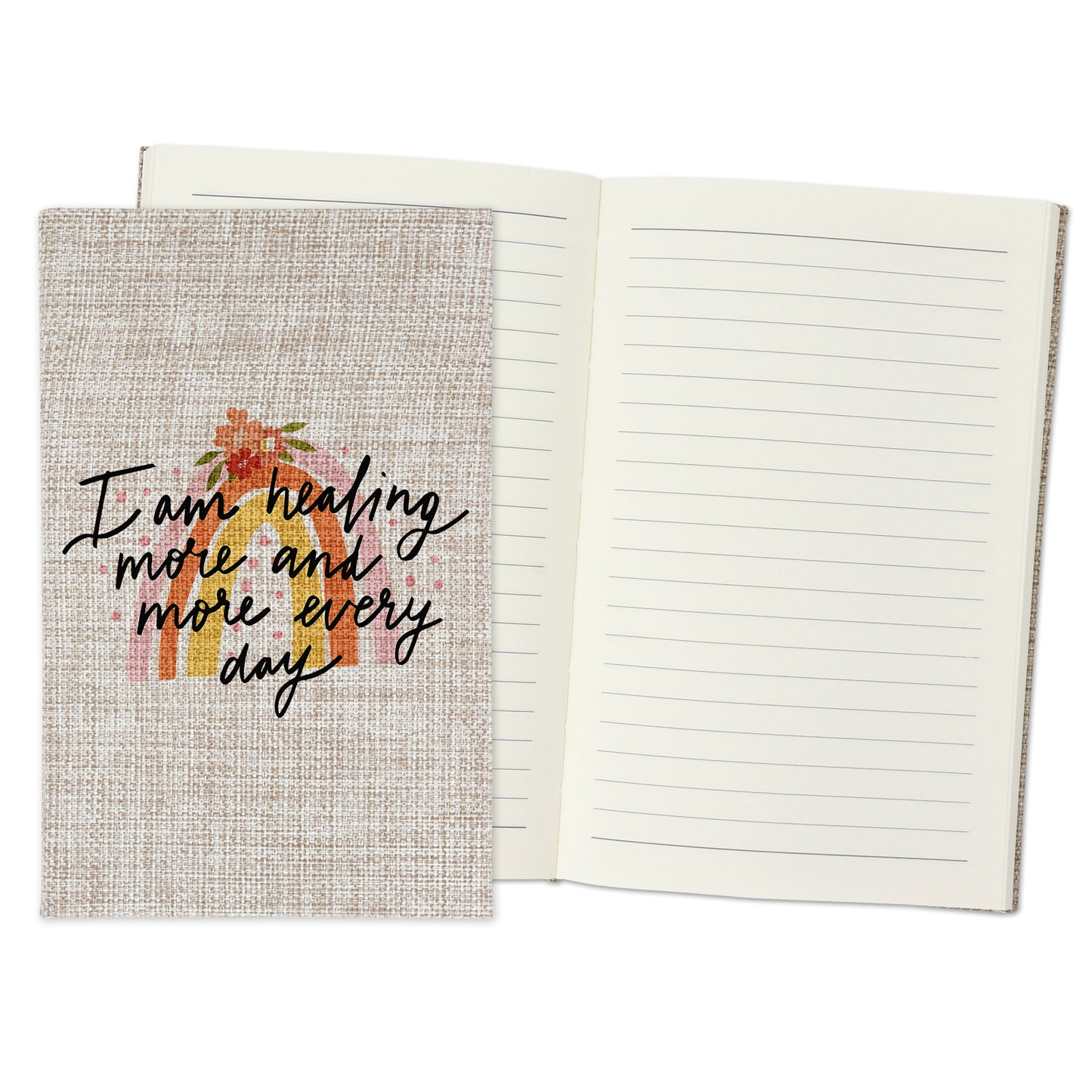I am Healing More and More Everyday - Affirmation Quote Burlap Notebook Journal with Lined Pages