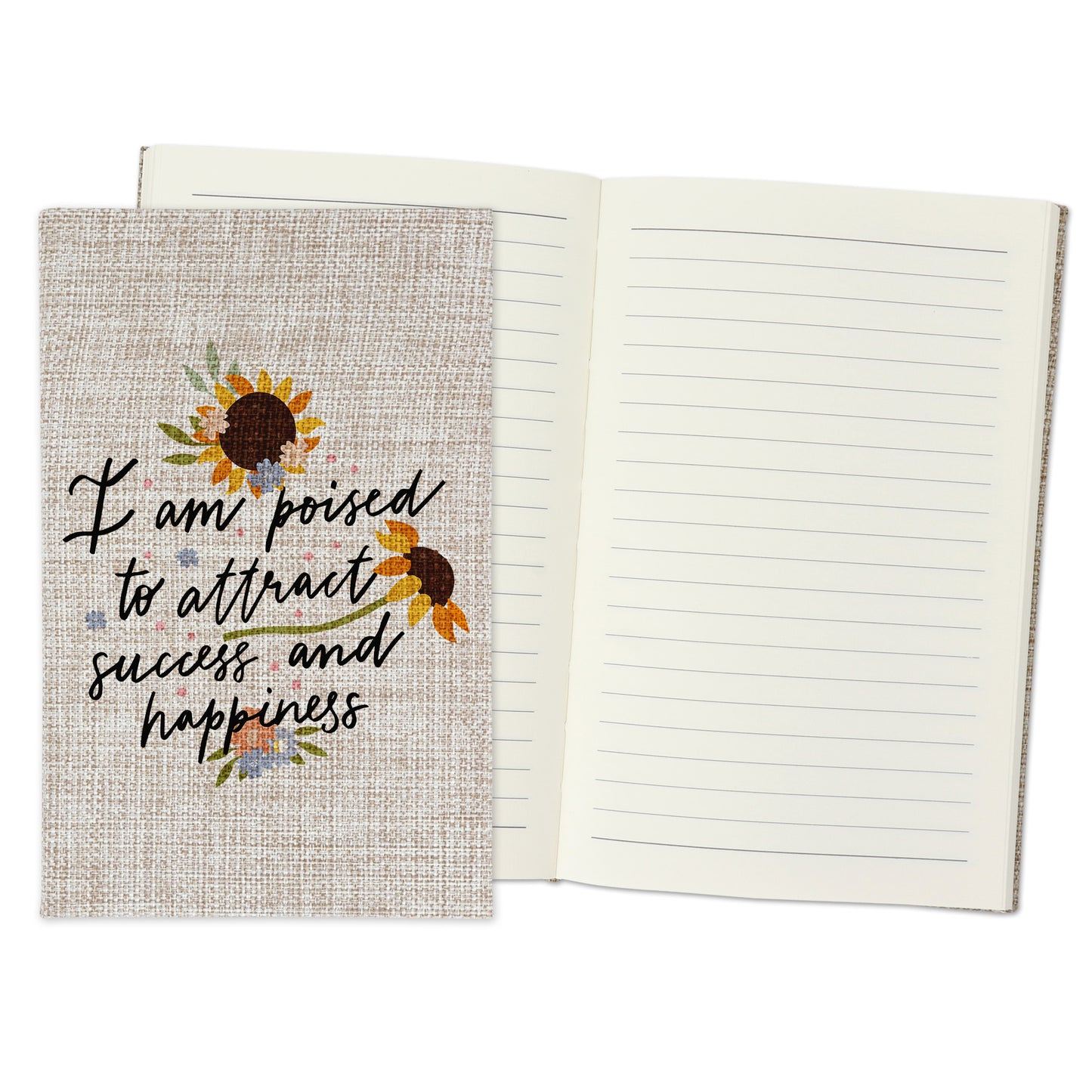 I am Poised to Attract Success and Happiness - Affirmation Quote Burlap Notebook Journal with Lined Pages