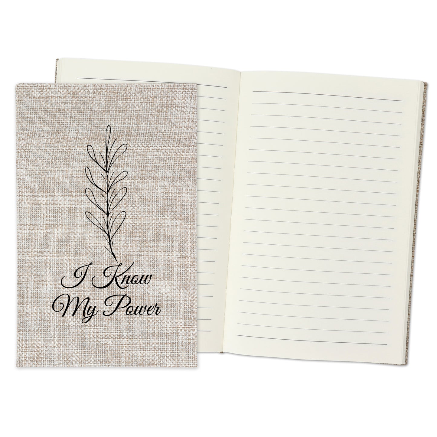 I Know My Power - Affirmation Quote Burlap Notebook Journal with Lined Pages
