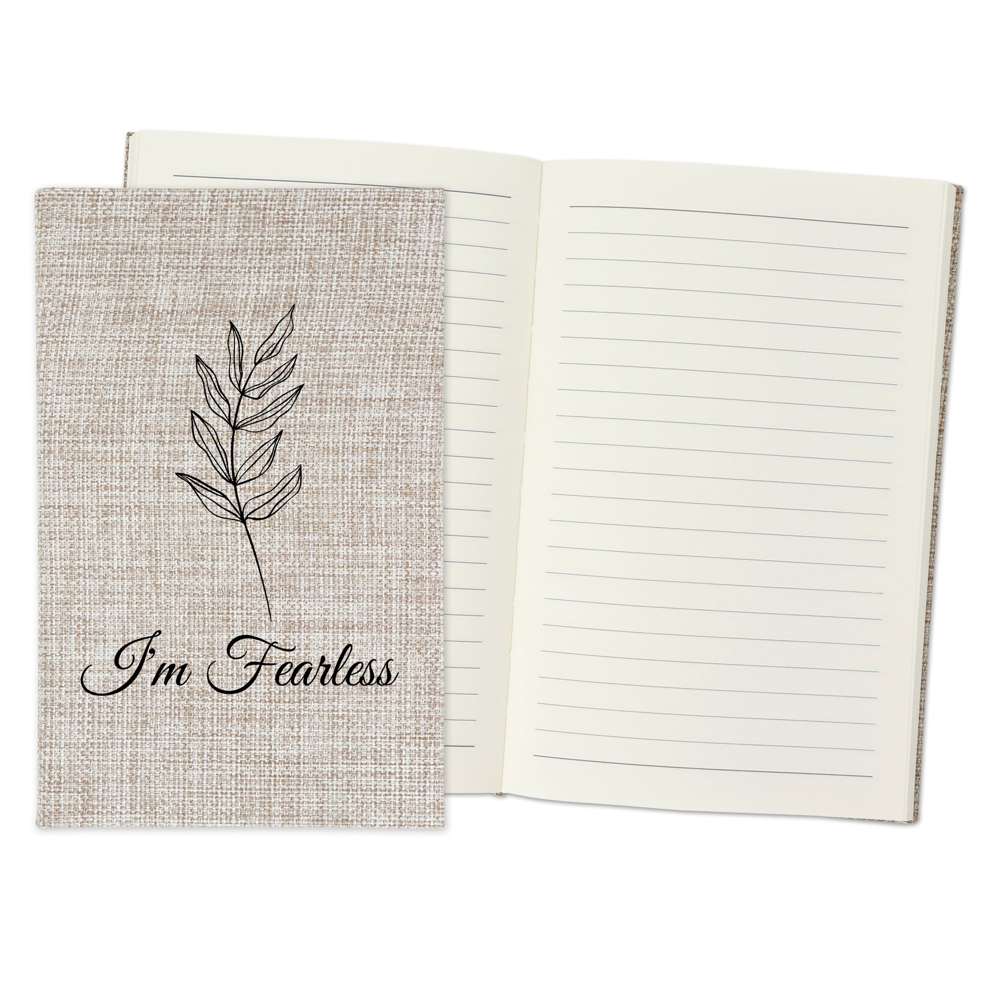I'm Fearless - Affirmation Quote Burlap Notebook Journal with Lined Pages