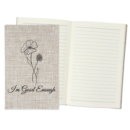 I'm Good Enough - Affirmation Quote Burlap Notebook Journal with Lined Pages