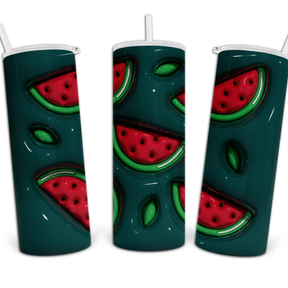 Inflated Watermelon Pattern 20 ounce Stainless Steel Tumbler with Lid and Reusable Straw