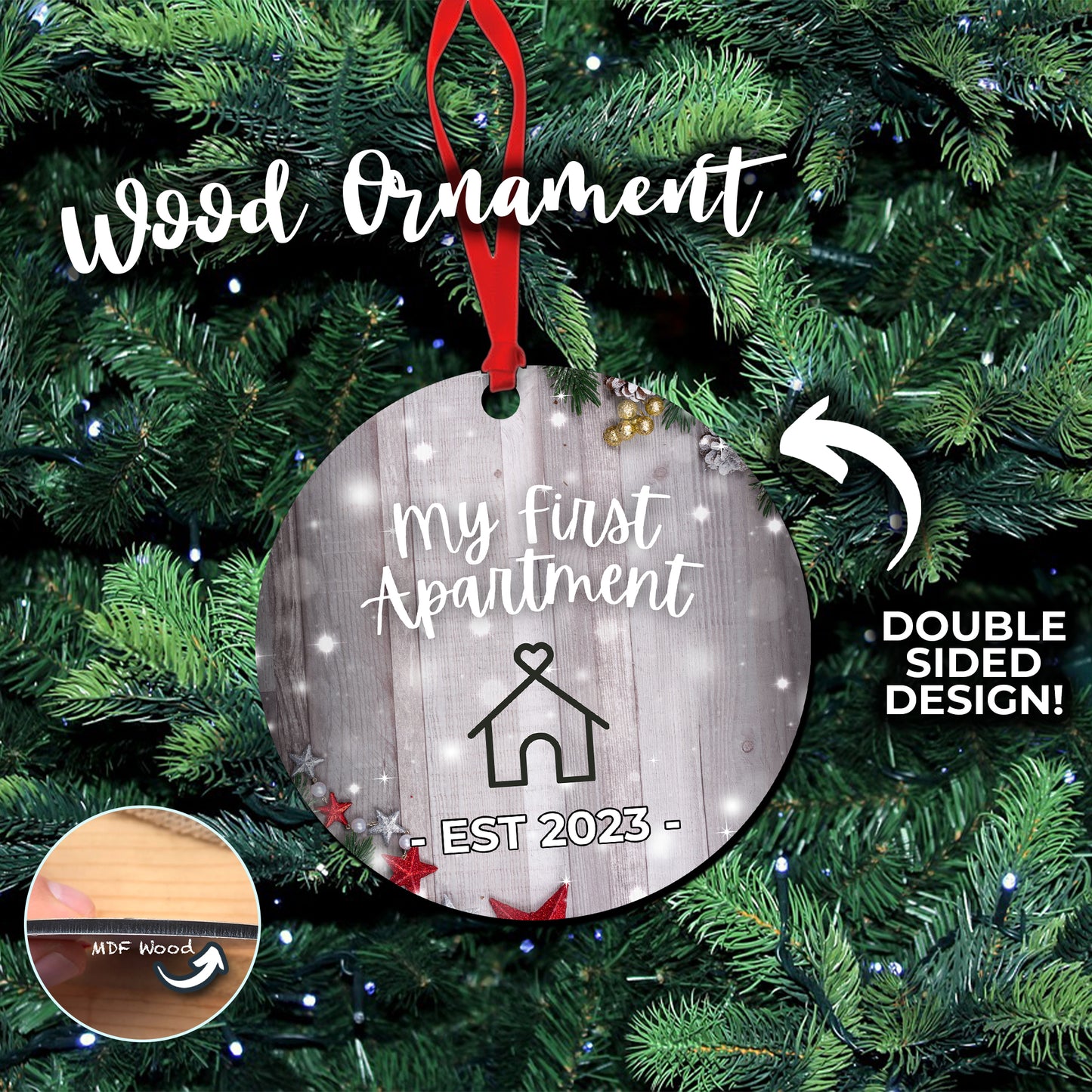 My First Apartment - Est 2023 - Double Sided Wooden Ornament