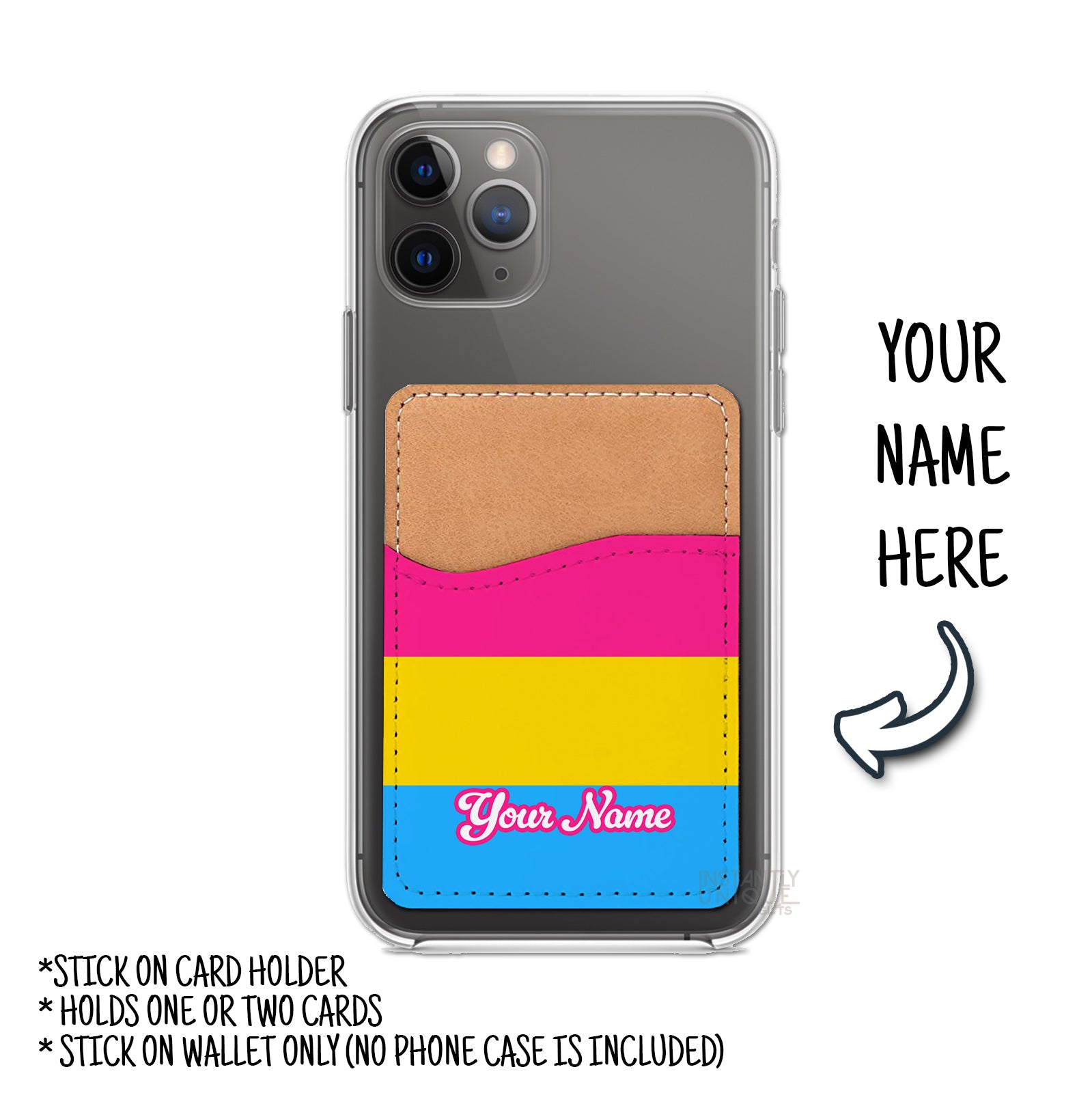 Pansexual Flag Personalized Name Stick On Card Holder - Custom Phone Wallet