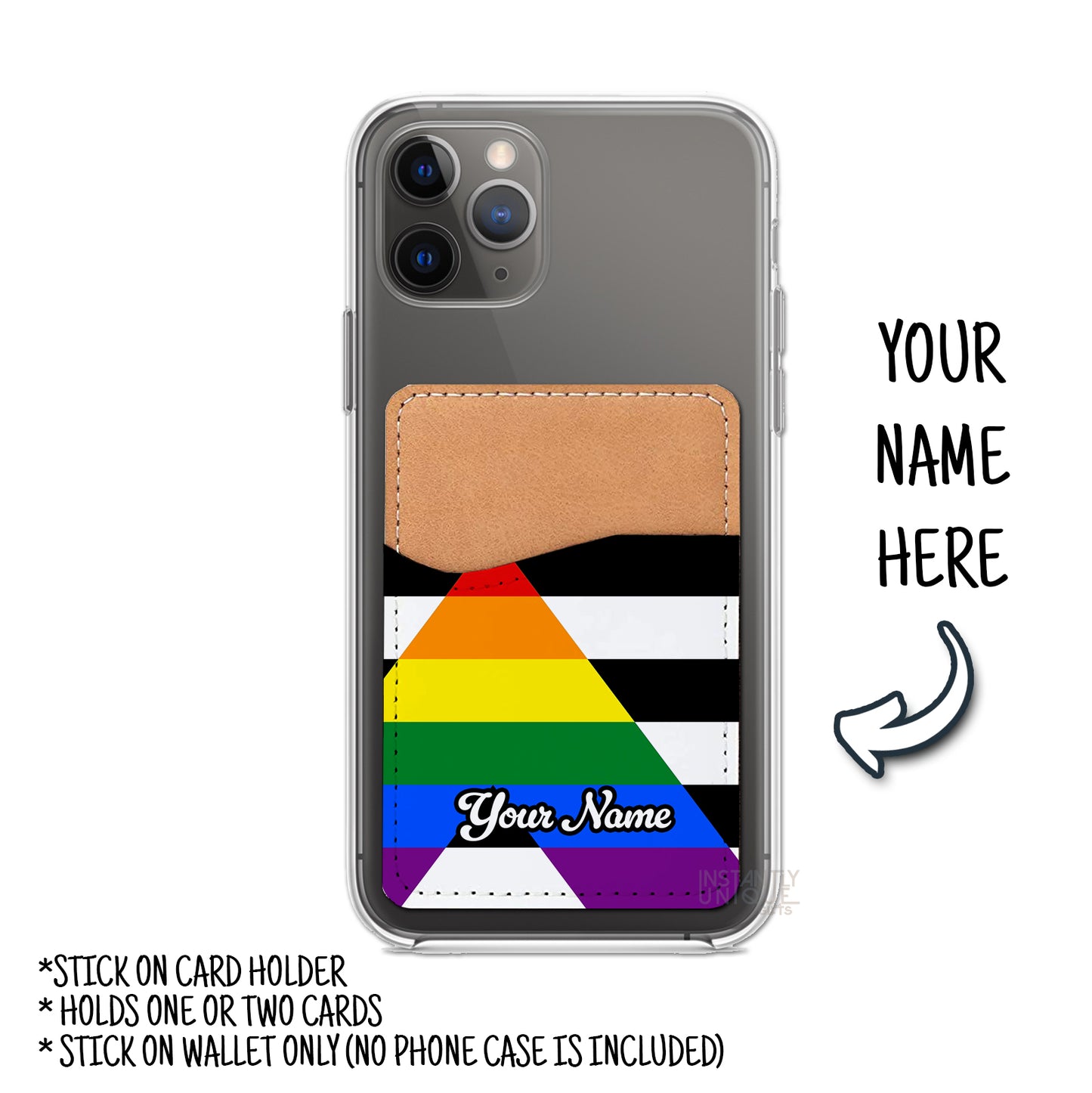 Straight Ally Flag Personalized Name Stick On Card Holder - Custom Phone Wallet