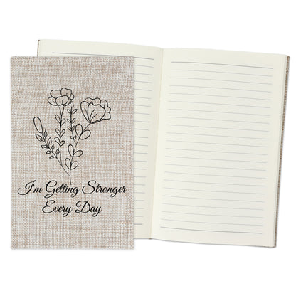 I'm Getting Stronger Everyday - Affirmation Quote Burlap Notebook Journal with Lined Pages