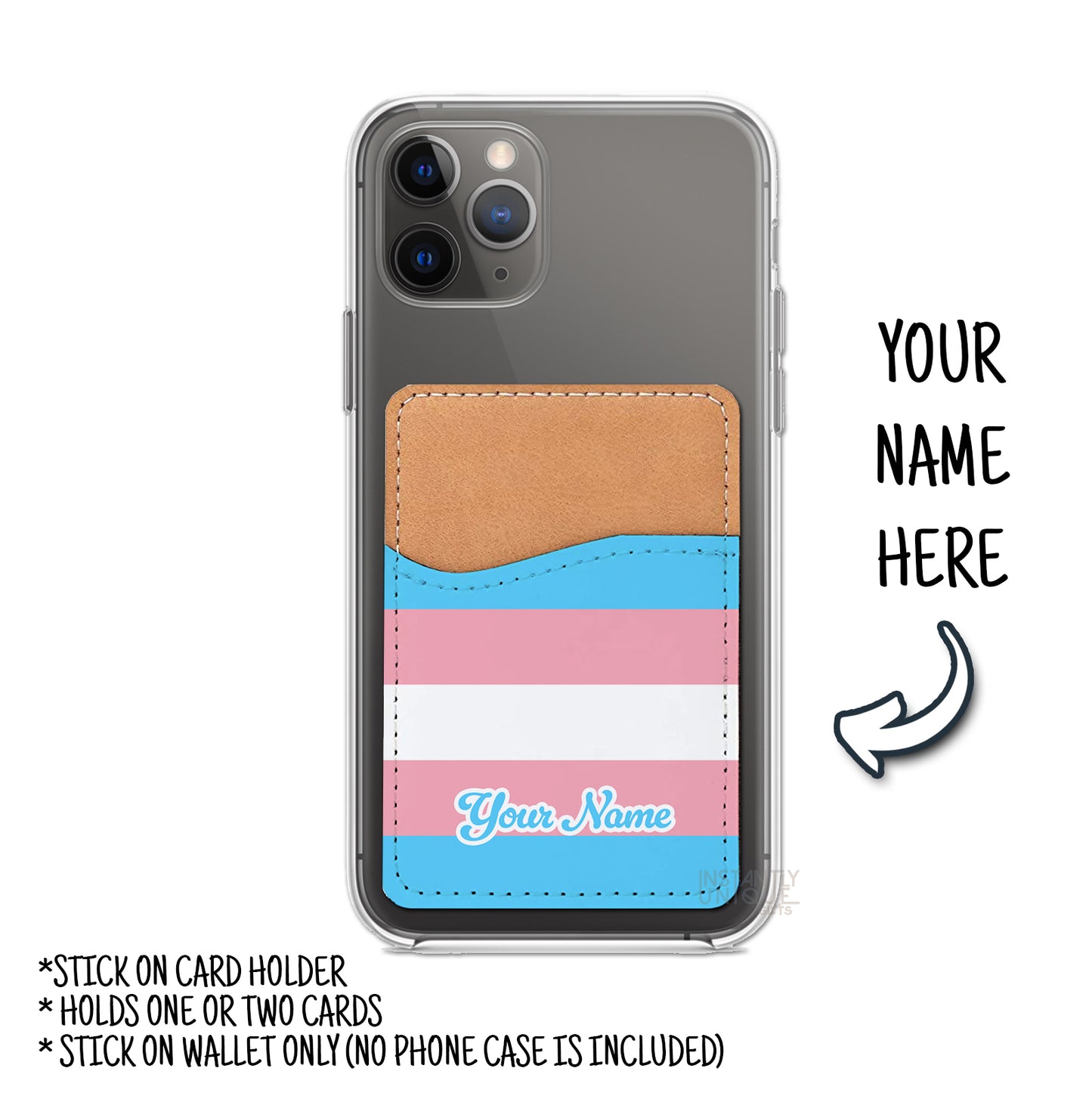 Trans Flag Personalized Name Stick On Card Holder - Custom Phone Wallet