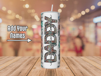 Personalized Daddy with Kids Names Tumbler - Western Horses Design - Custom Tumbler with Lid and Straw