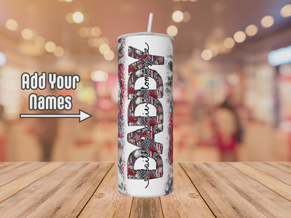 Personalized Daddy with Kids Names Tumbler - American Skull Design - Custom Tumbler with Lid and Straw