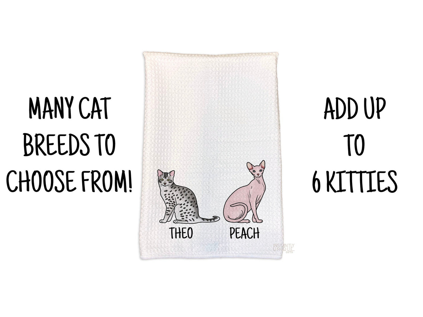 Add Your Cats & Names Cat Breed Waffle Weave Kitchen Towel - Add up to 6 kitties!