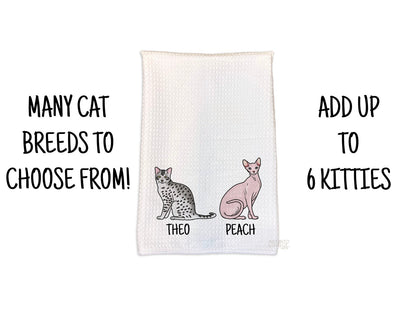 Add Your Cats & Names Cat Breed Waffle Weave Kitchen Towel - Add up to 6 kitties!