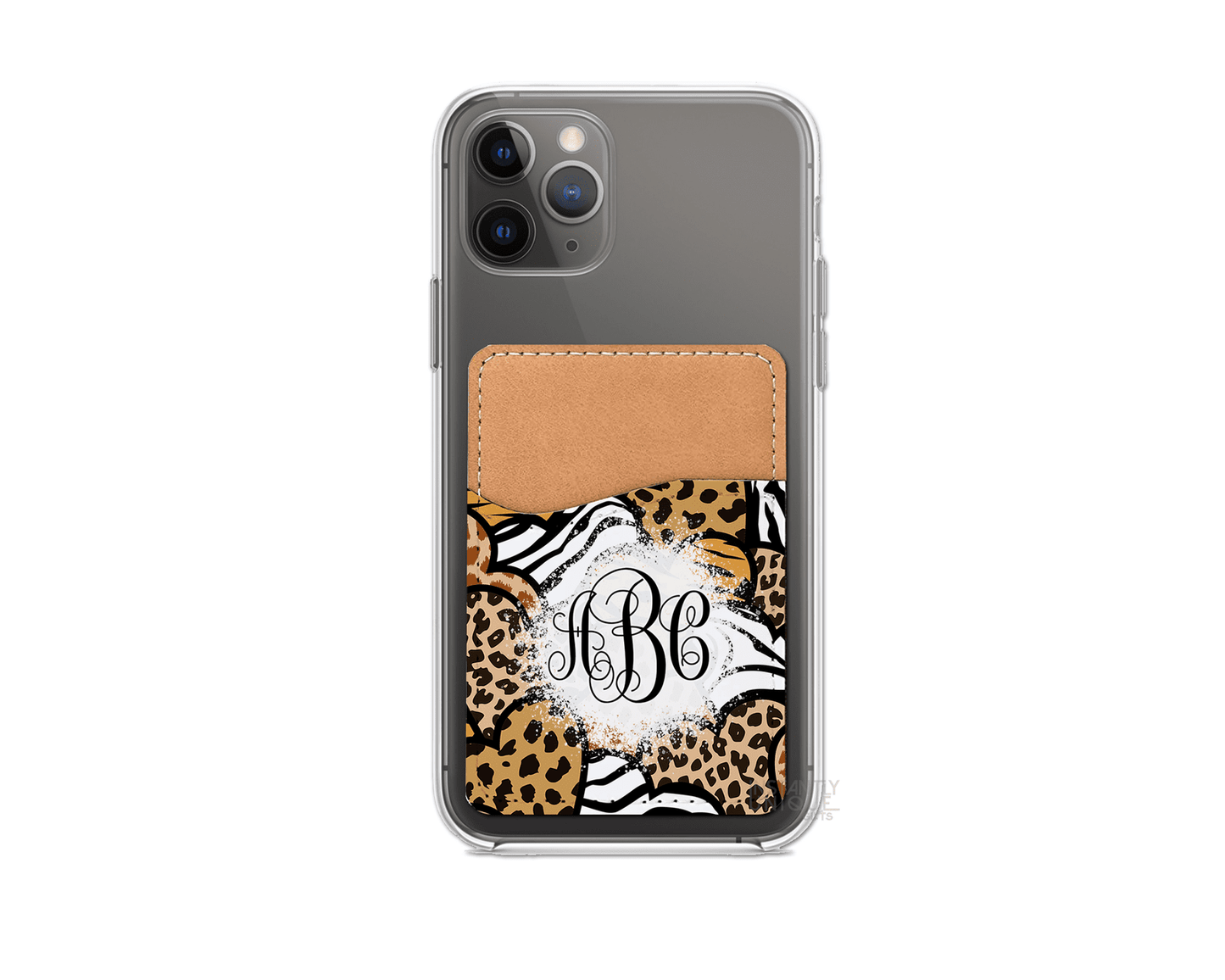 Animal Print Hearts Pattern Personalized Monogram Stick On Phone Wallet - Add Your Custom Monogram