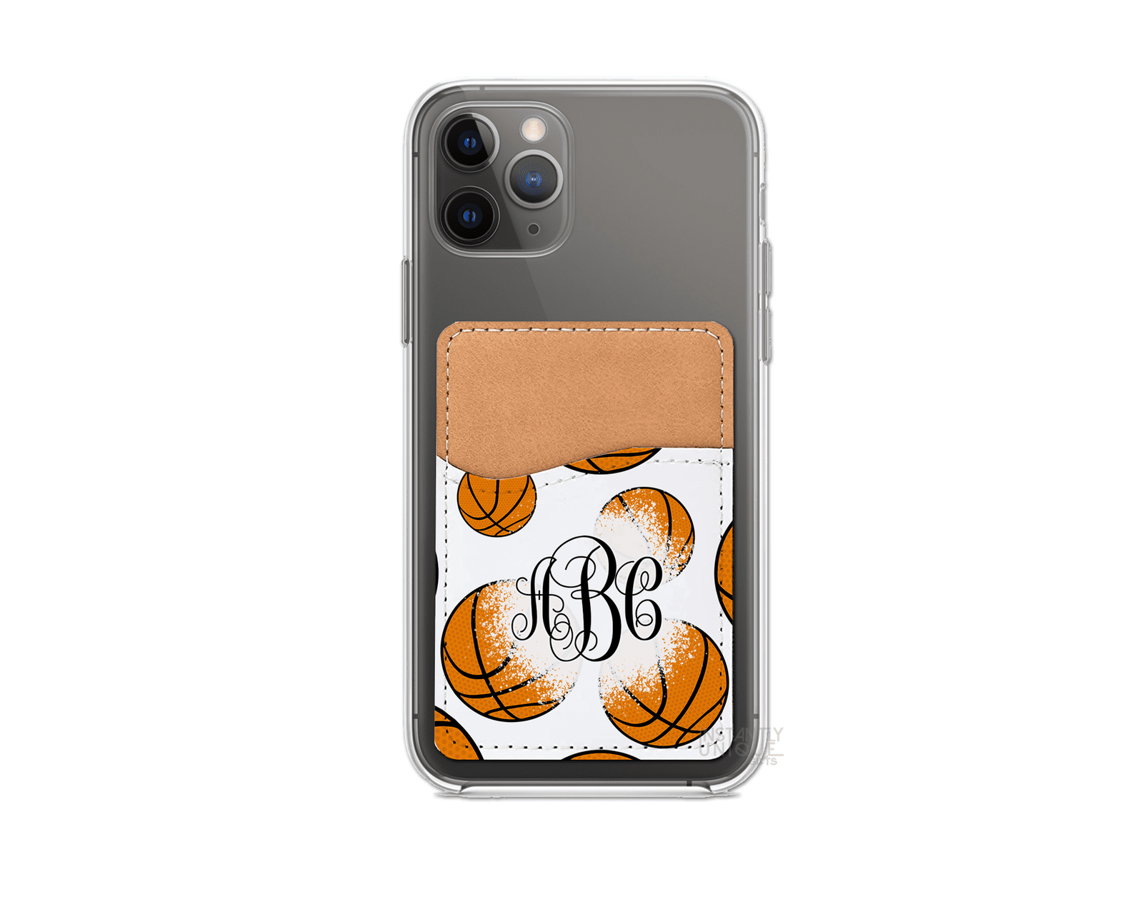 Basketball Pattern Personalized Monogram Stick On Phone Wallet - Add Your Custom Monogram
