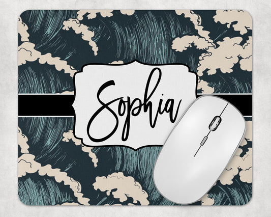 Blue Waves Pattern Personalized Add Your Name Mouse Pad