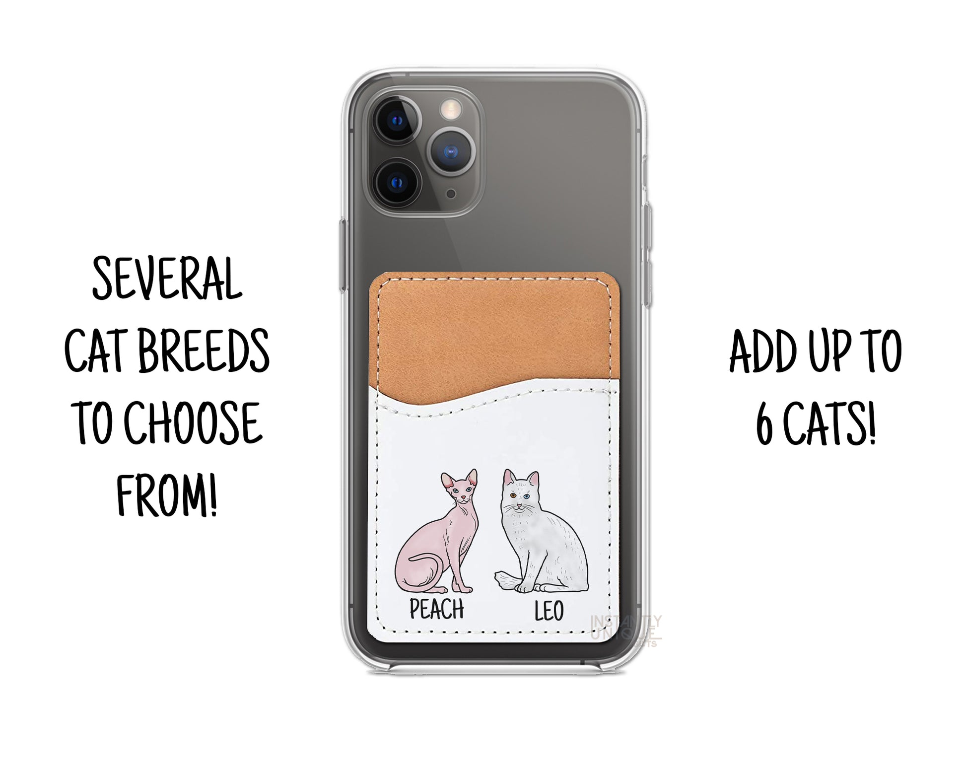 Cat Breed Portrait and Name - Custom Stick On Phone Wallet - Add up to 6 cats