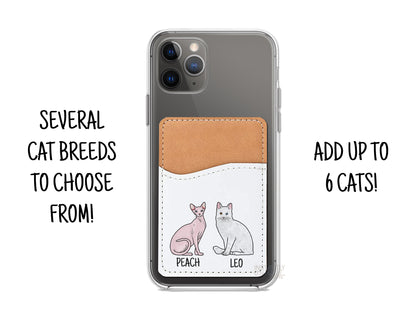 Cat Breed Portrait and Name - Custom Stick On Phone Wallet - Add up to 6 cats