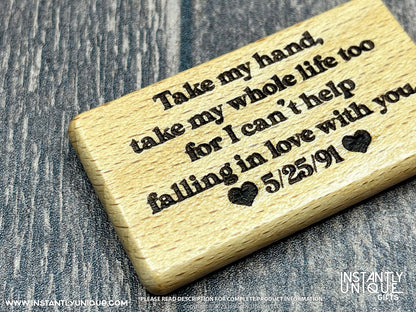 Can't Help Falling in Love with You Quote with Custom Date - Laser Engraved Wood Keychain