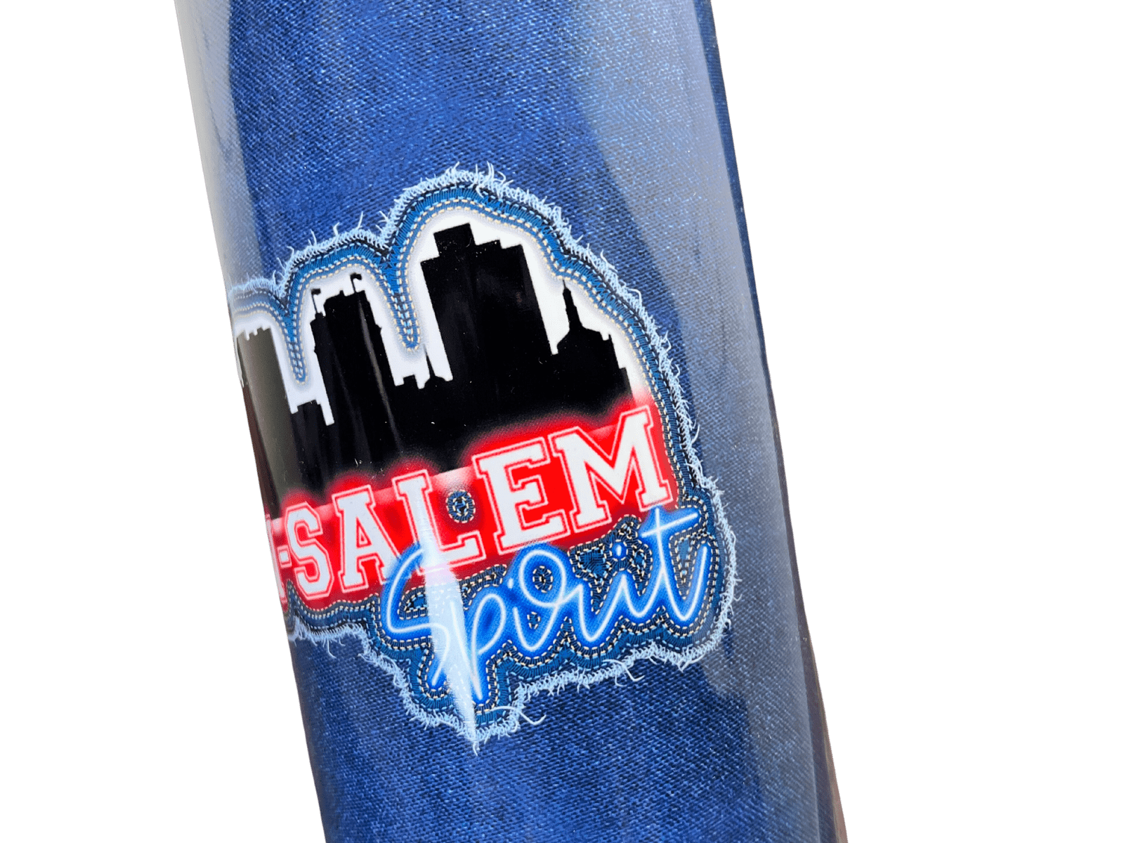 Custom Business Logo Patch Faux Blue Jeans Tumbler