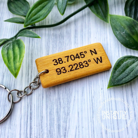 Custom GPS Coordinates Keychain - Laser Engraved with Your Coordinates - Single Sided