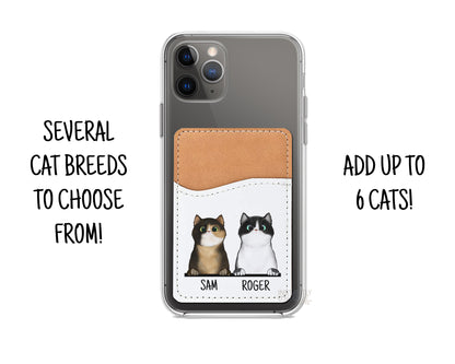 Custom Peeking Cats and Name - Custom Stick On Phone Wallet - Add up to 6 cats