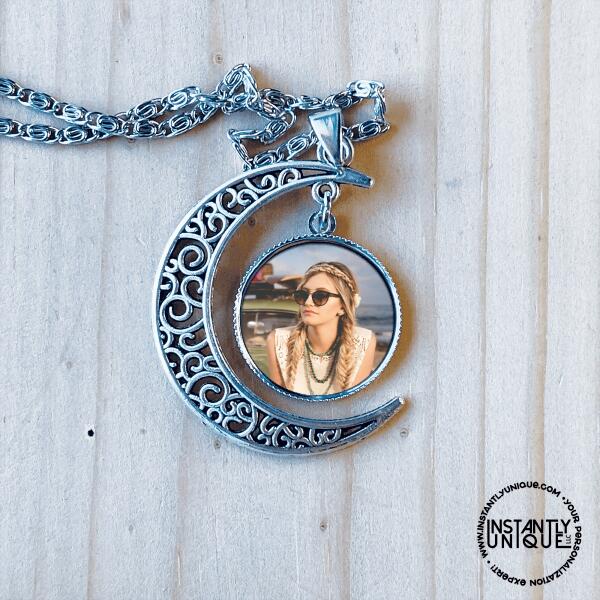 Custom Silver Moon Necklace with Your Photo Added