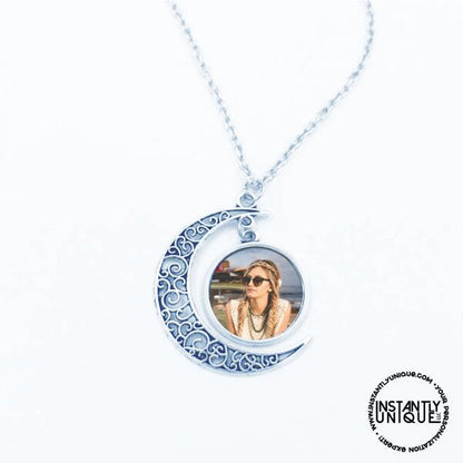 Custom Silver Moon Necklace with Your Photo Added