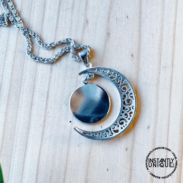 Custom Silver Moon Necklace with Your Photo Added