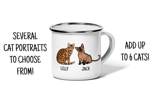 Custom Cat Breed and Name 12oz Enamel Mug - Add up to 6 Cats!