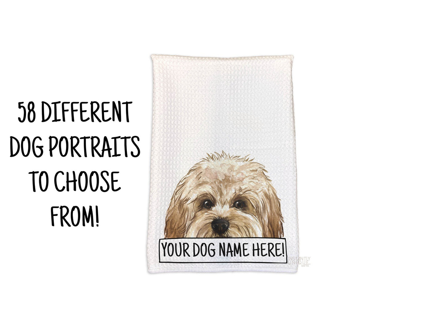 Add Your Dog & Name Peeking Dog Design Waffle Weave Kitchen Towel