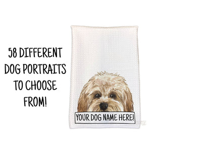 Add Your Dog & Name Peeking Dog Design Waffle Weave Kitchen Towel