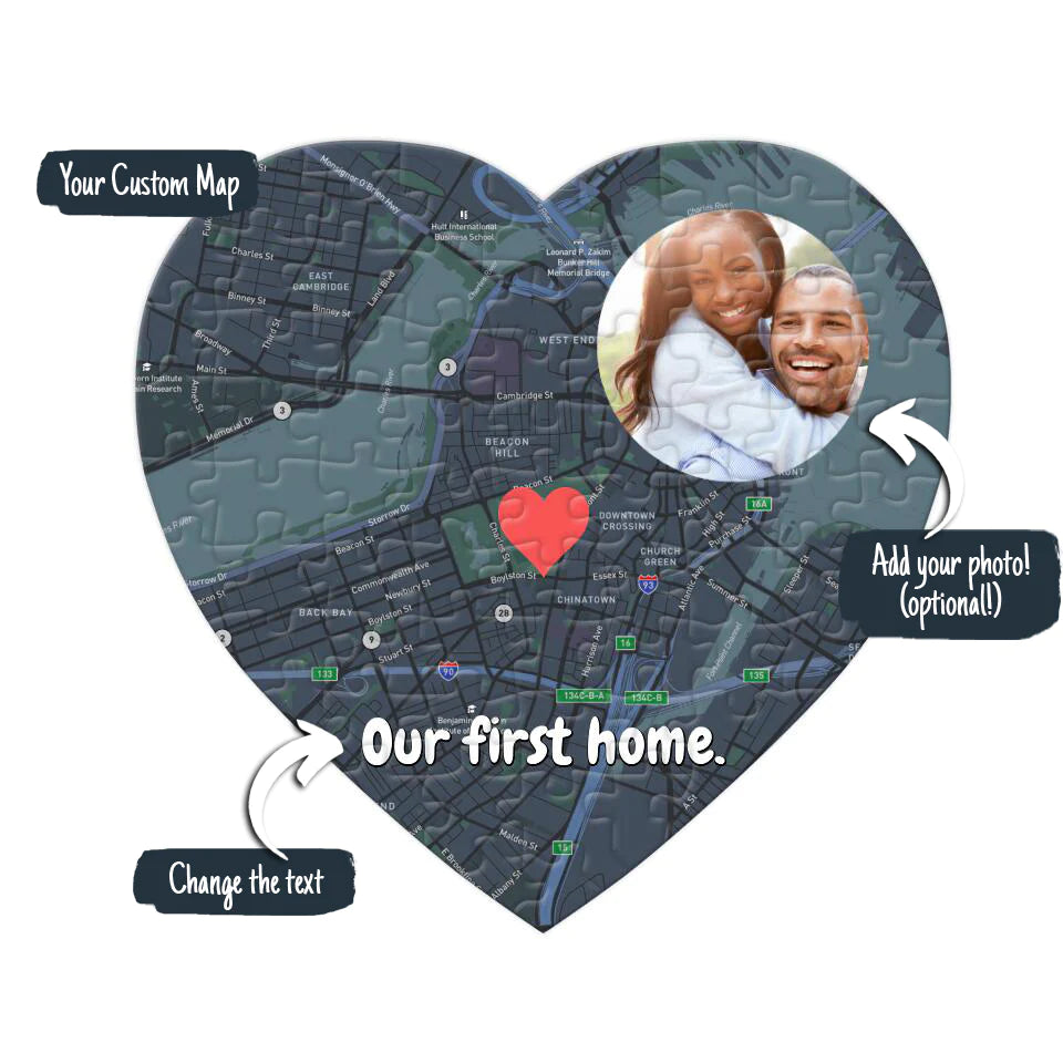 Custom Map Heart Puzzle with Your Photo