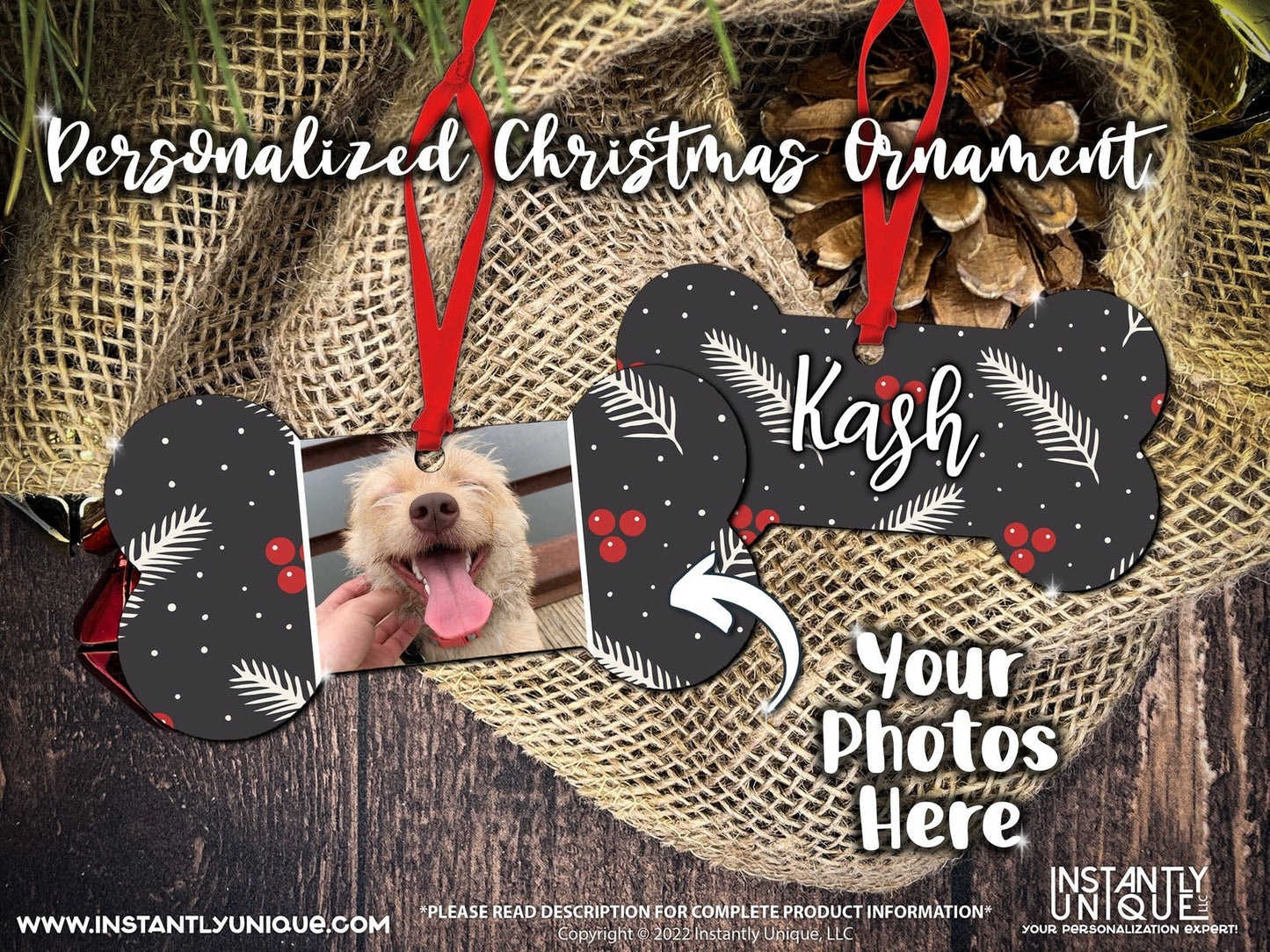 Dog Bone Double Sided Wooden Ornament - Add Your Photo Christmas Ornament