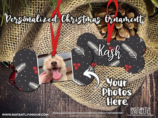 Dog Bone Double Sided Wooden Ornament - Add Your Photo Christmas Ornament