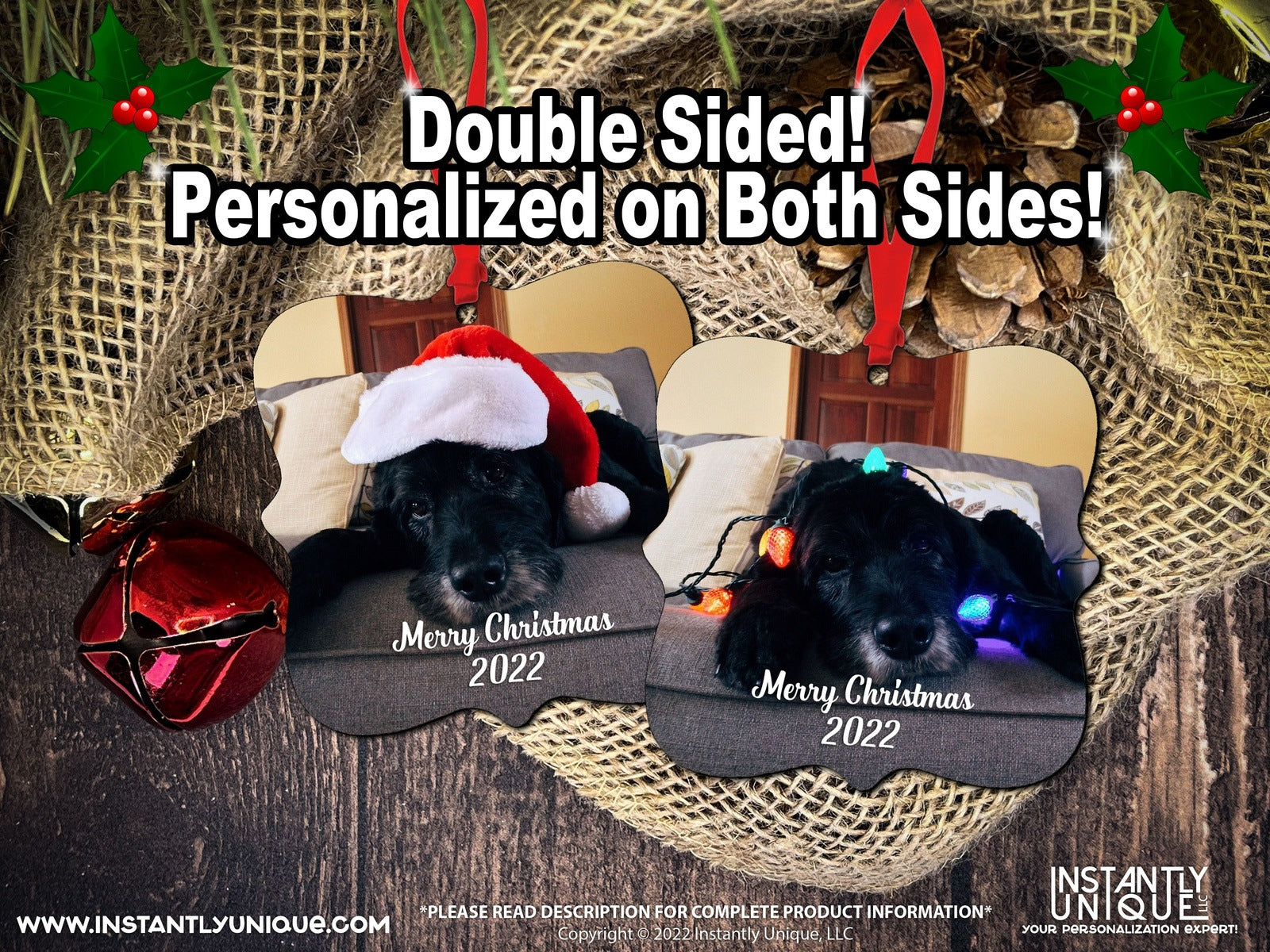 Fancy Square Double Sided Wooden Ornament - Add Your Photo Christmas Ornament