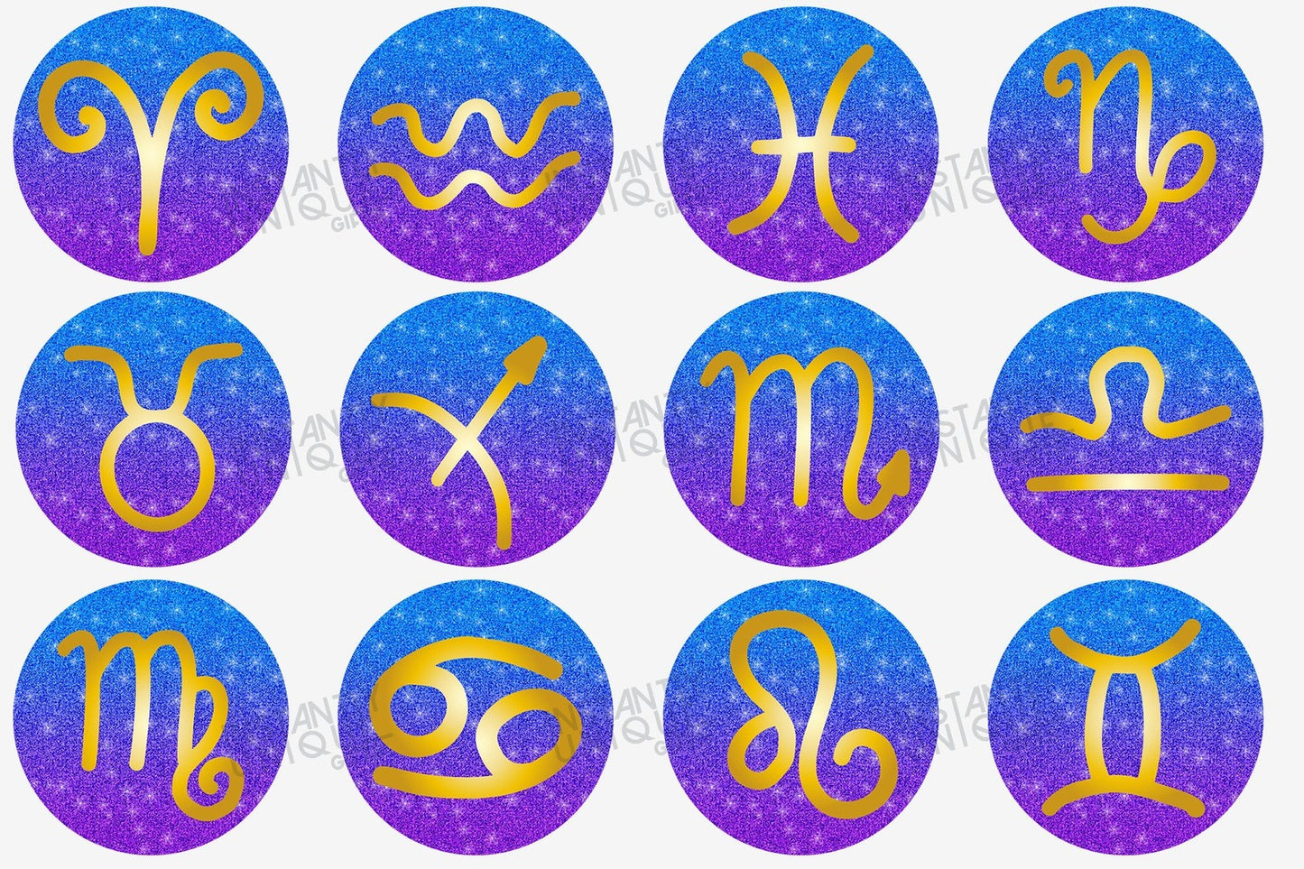 Faux Glitter Design Zodiac Sign Keychains