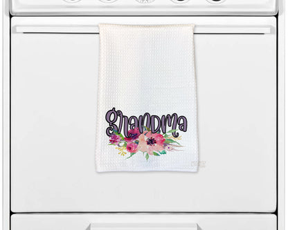 Grandma Floral Waffle Weave Kitchen Towel