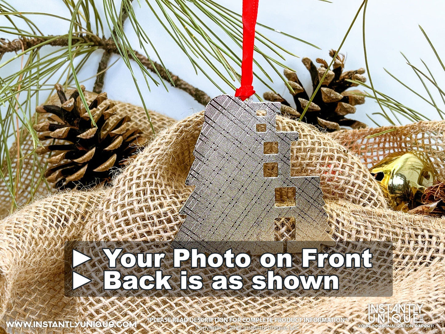 HoHoHo Christmas Tree Metal Ornament - Add Your Photo Christmas Ornament