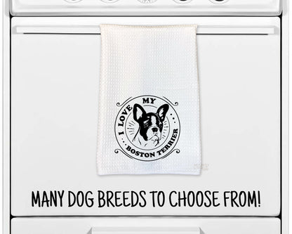 I Love My Dog Breed - Waffle Weave Kitchen Towel