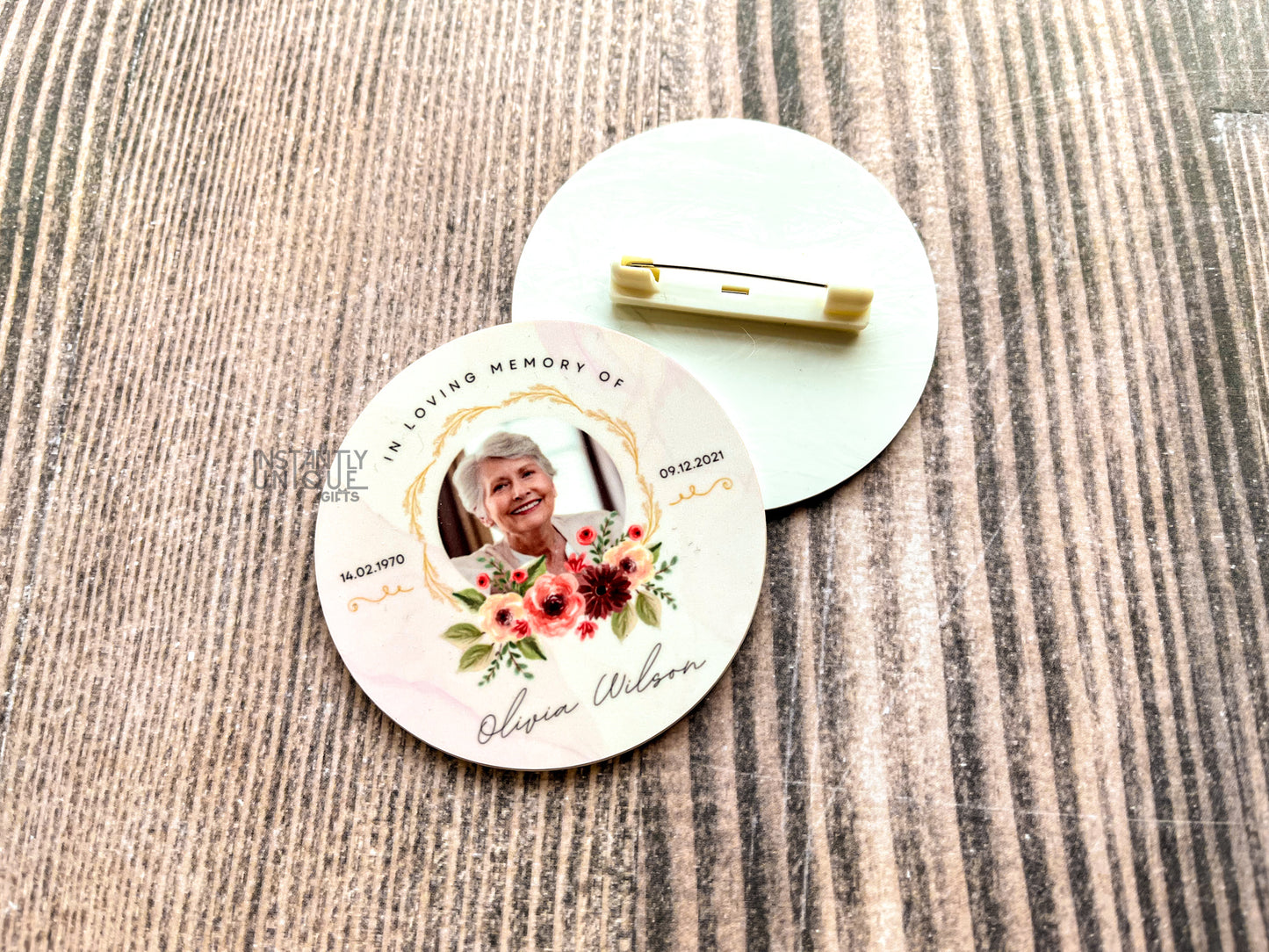 Personalized Floral In Loving Memory Buttons with Photo - Bulk Discounts Available