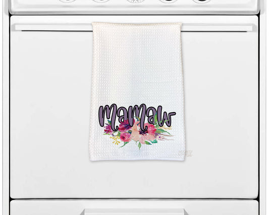 Mamaw Floral Waffle Weave Kitchen Towel