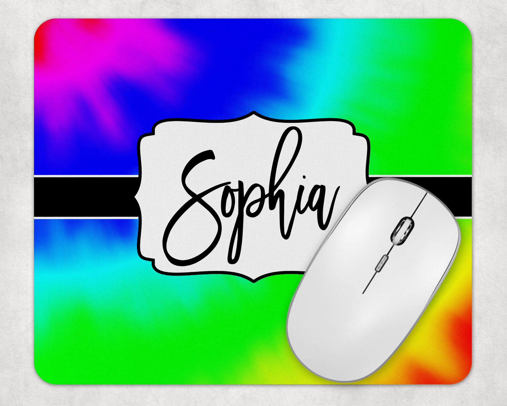 Neon Tie Dye Personalized Add Your Name Mouse Pad